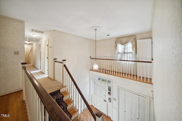 staircase featuring wood-type flooring