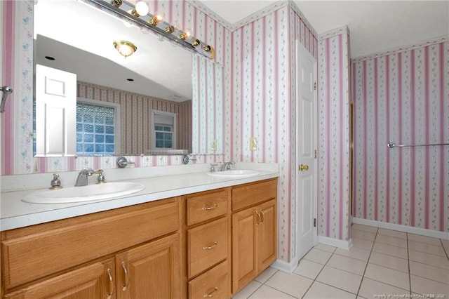 bathroom with vanity and tile patterned floors