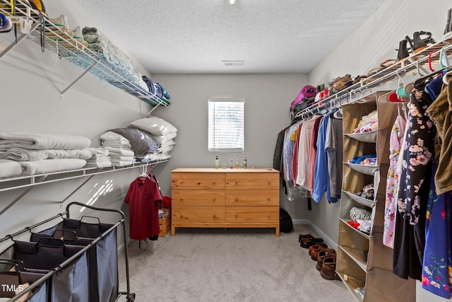 walk in closet with carpet floors