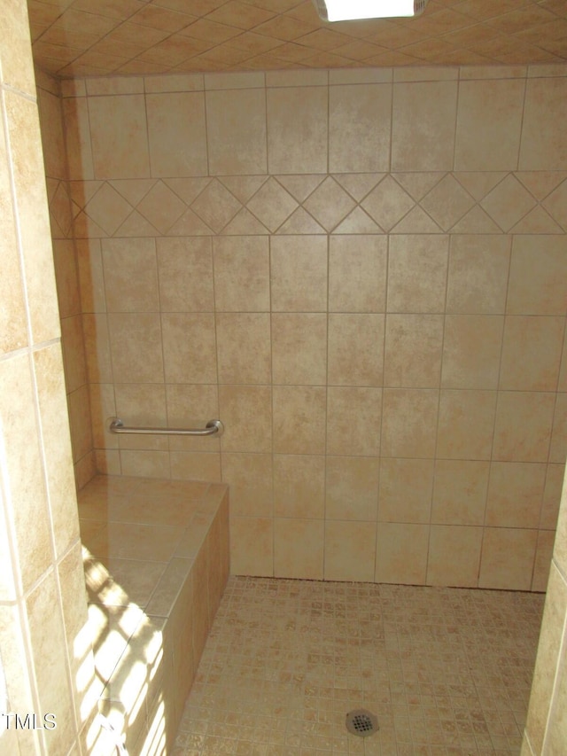 bathroom with a tile shower