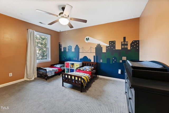 bedroom featuring carpet flooring and ceiling fan