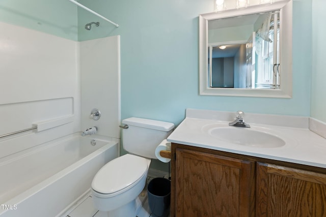 full bathroom with vanity, toilet, and bathtub / shower combination