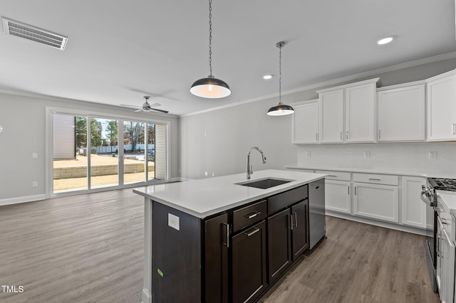 608 Marshskip Way, Rolesville, NC 27587 - kitchen with a sink, stainless steel appliances, ornamental molding, light countertops, and wood finished floors