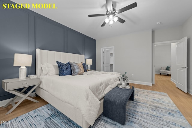 608 Marshskip Way, Rolesville, NC 27587 - bedroom featuring light wood-style floors, baseboards, and ceiling fan