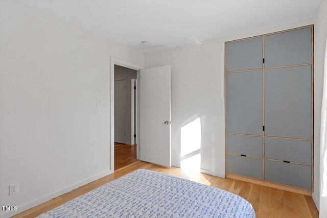 bedroom featuring light hardwood / wood-style floors and a closet