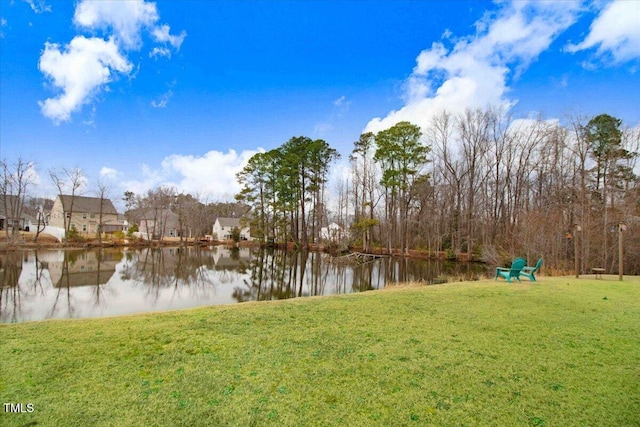 exterior space with a water view