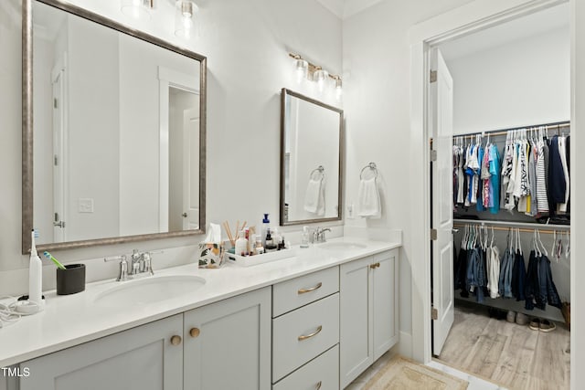 bathroom with vanity and wood-type flooring