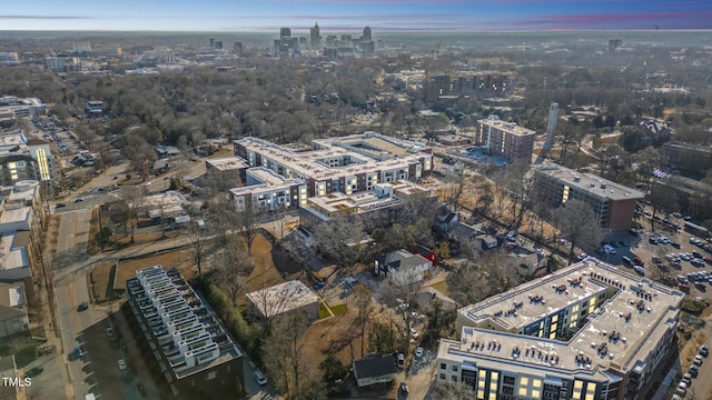 view of aerial view at dusk