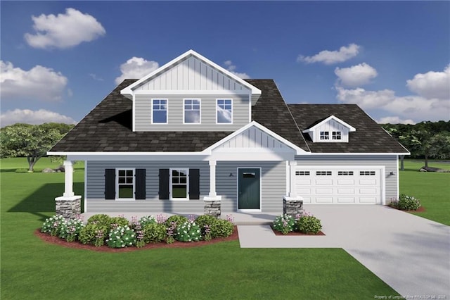 craftsman house with a porch and a front yard