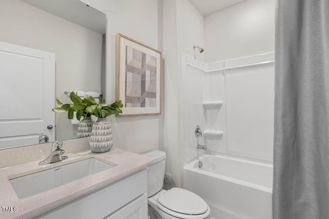 full bathroom with vanity, toilet, and shower / bath combo with shower curtain