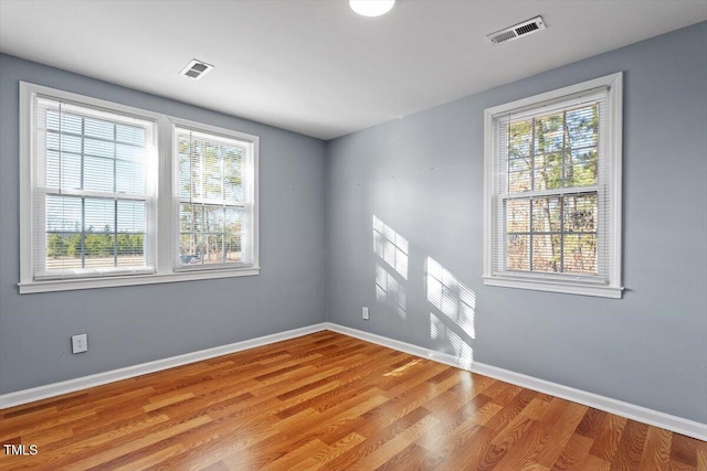 empty room with a healthy amount of sunlight and light hardwood / wood-style floors