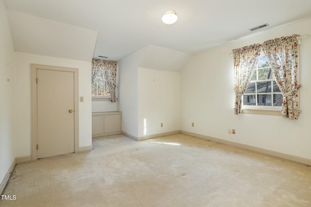 additional living space featuring light carpet