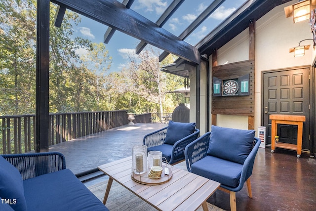 wooden deck featuring an outdoor living space