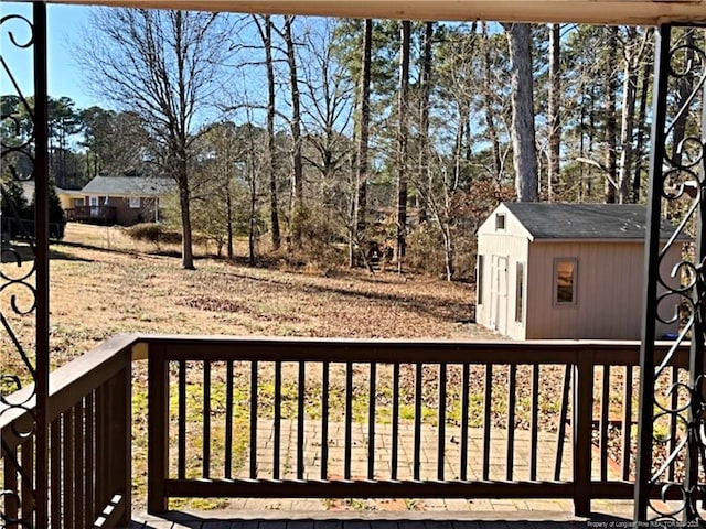 deck with a shed