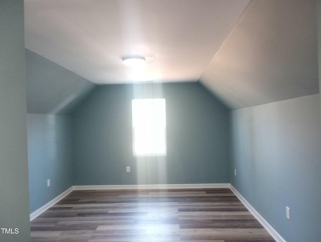 additional living space featuring hardwood / wood-style flooring and vaulted ceiling