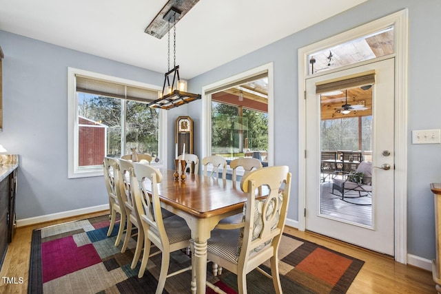 dining area with hardwood / wood-style floors