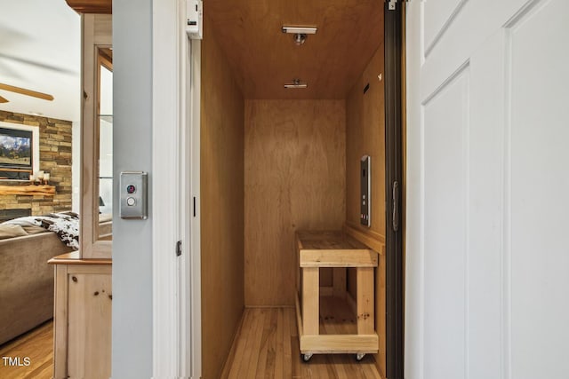 view of sauna with wood-type flooring