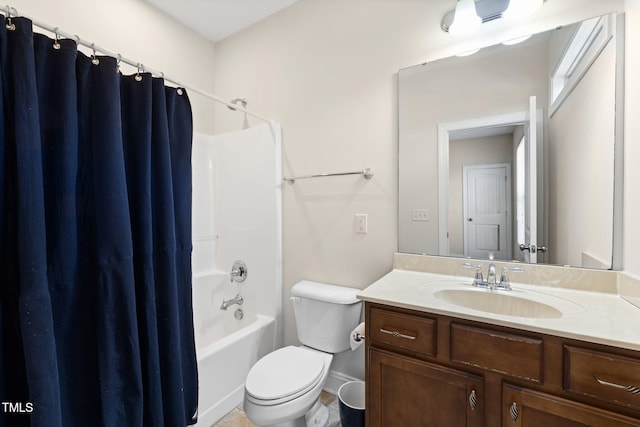 full bathroom with shower / bath combo, vanity, and toilet