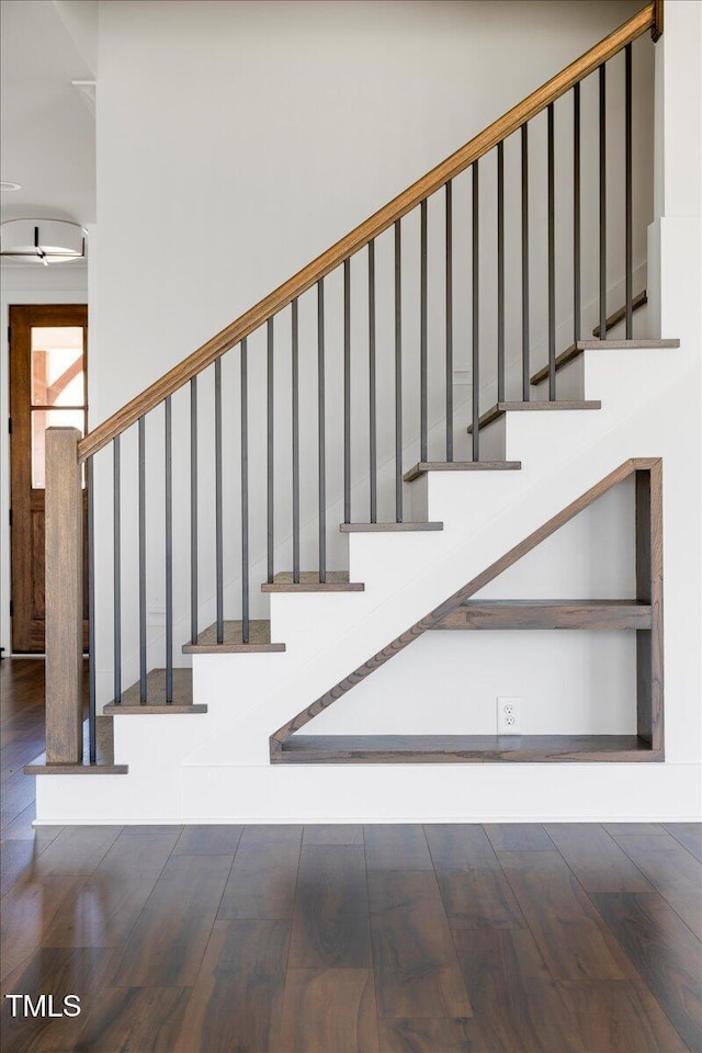 321 Bud Wall Rd, Youngsville, NC 27596 - stairs featuring wood finished floors