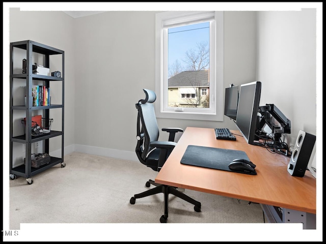 view of carpeted office space