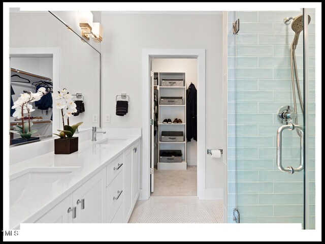 bathroom with vanity and walk in shower