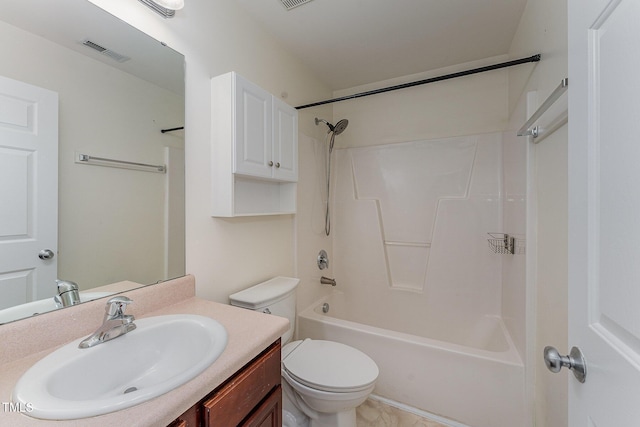 full bathroom featuring vanity,  shower combination, and toilet