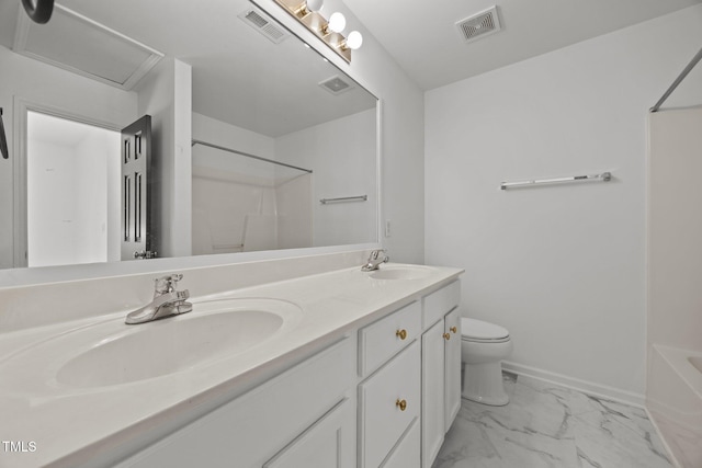 4619 Cross Ridge Ln, Greensboro, NC 27410 - bathroom with double vanity, marble look tiles, and shower / bath combination