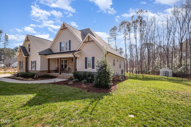 view of property exterior with a porch and a yard