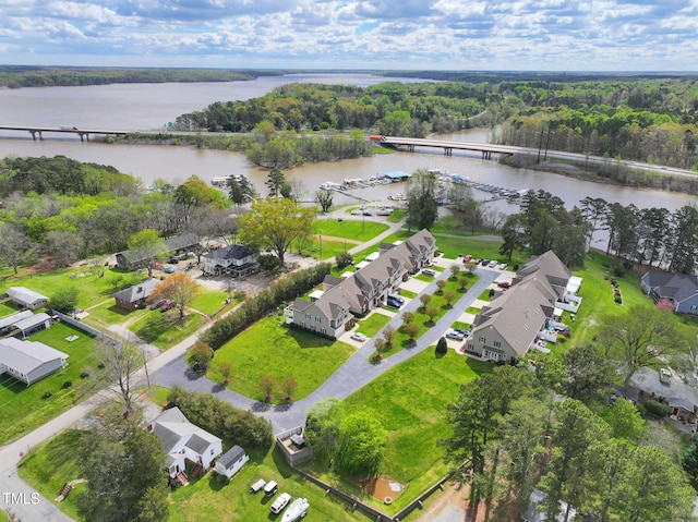 aerial view featuring a water view