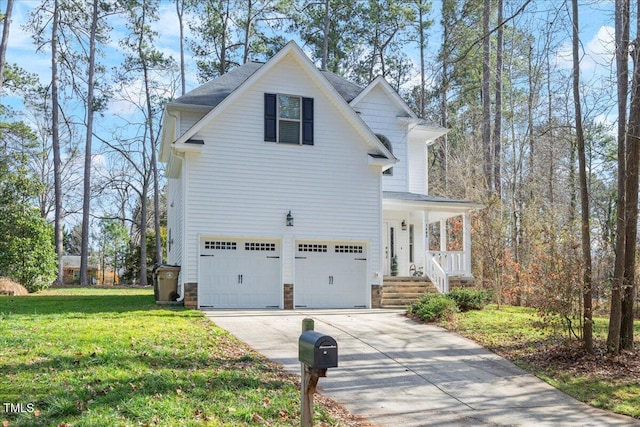 exterior space featuring a garage and a front yard