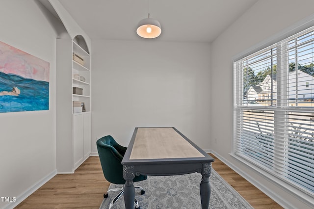 home office featuring light hardwood / wood-style flooring