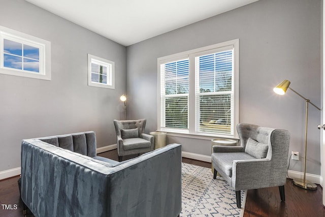 sitting room with dark hardwood / wood-style flooring