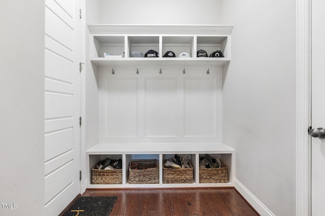 mudroom with dark hardwood / wood-style flooring