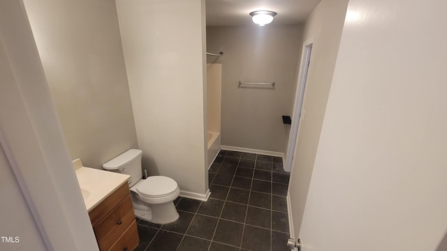 full bathroom featuring vanity, tile patterned floors, bathing tub / shower combination, and toilet