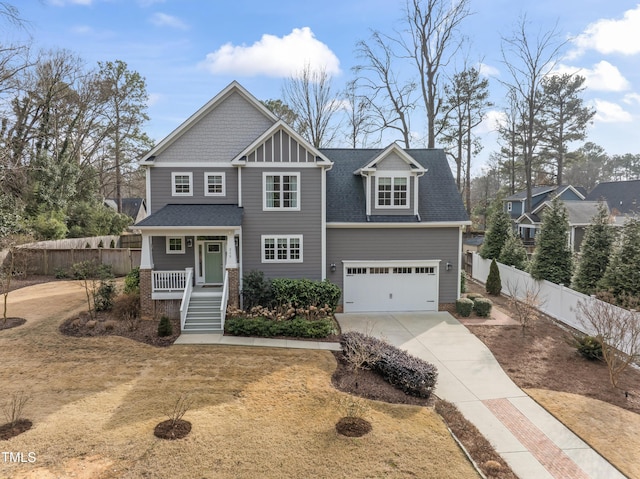 craftsman house featuring a porch and a garage