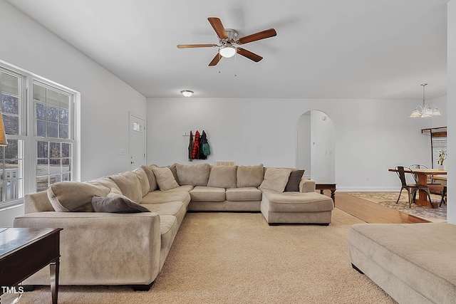 living room with ceiling fan