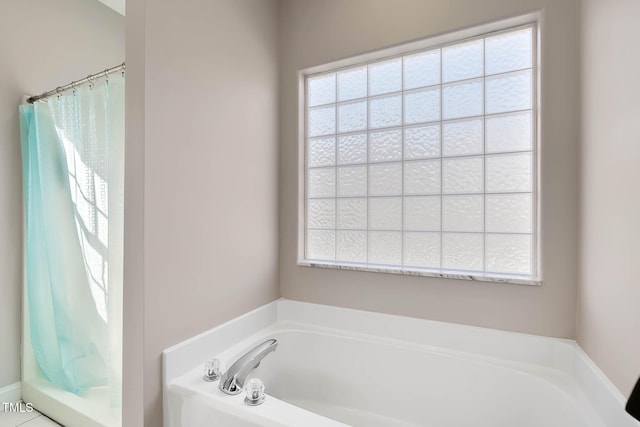 bathroom with a bathtub and plenty of natural light