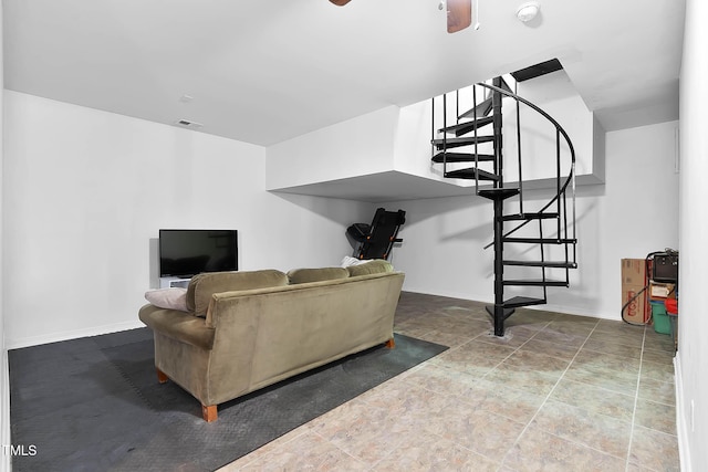 living room with ceiling fan