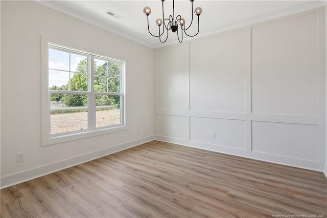 4921 High Branch Ct, Stedman, NC 28391 - unfurnished dining area featuring a notable chandelier, light wood-type flooring, visible vents, a decorative wall, and baseboards