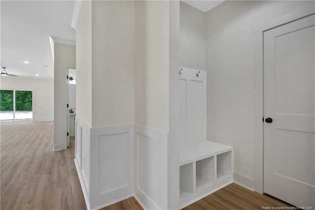 4921 High Branch Ct, Stedman, NC 28391 - mudroom with a ceiling fan and wood finished floors