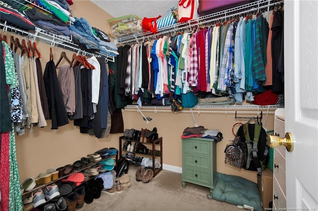 walk in closet with carpet flooring