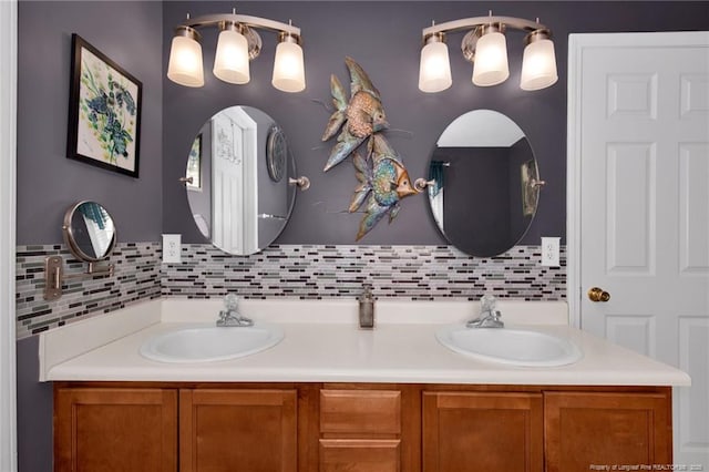 bathroom with vanity and backsplash