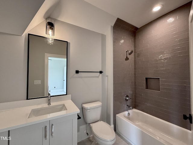 5820 Shawood Dr, Raleigh, NC 27609 - full bath with toilet, shower / bathtub combination, vanity, baseboards, and recessed lighting