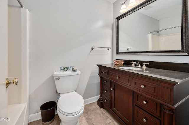 full bathroom with vanity, toilet, tile patterned flooring, and shower / bathing tub combination