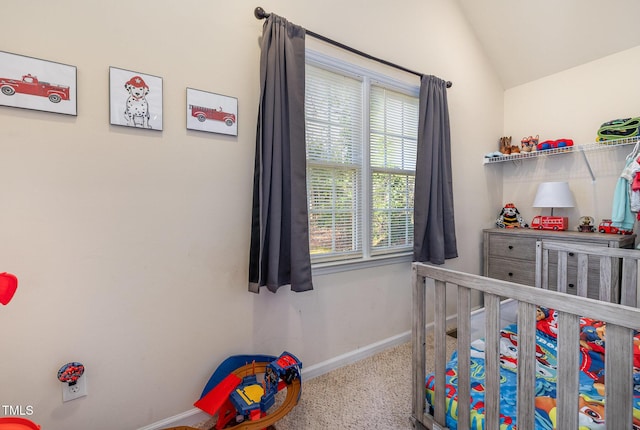 bedroom featuring lofted ceiling