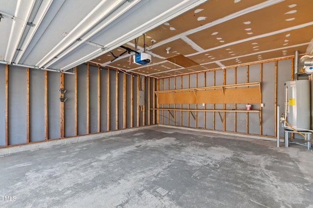 garage featuring a garage door opener and gas water heater