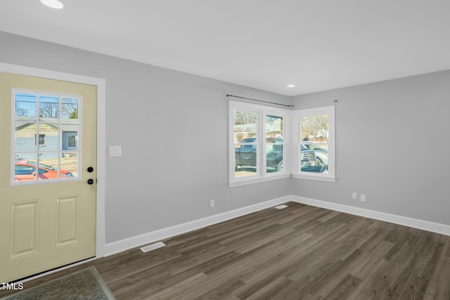 foyer entrance featuring plenty of natural light and dark hardwood / wood-style floors