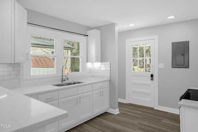 kitchen featuring white cabinetry, sink, plenty of natural light, and electric panel