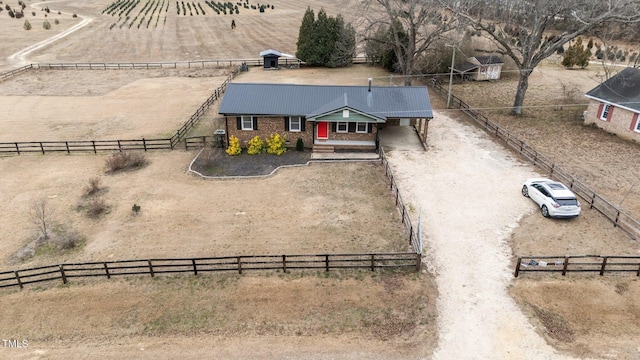 bird's eye view with a rural view