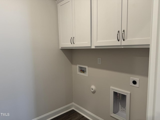 1315 Richfield Oaks Dr, Home, Fuquay Varina, NC 27526 - clothes washing area featuring dark wood-type flooring, electric dryer hookup, hookup for a washing machine, cabinets, and hookup for a gas dryer